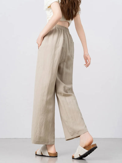New Wide-leg Pants Women Clothing Summer Thin Loose Straight Casual Pants Solid High Waist Drape Nine-point Literary Pants