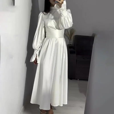 Lotus Sleeve Dress for Women Casual Slim-fit Dress with Belted Waist Abaya Dubai Luxury Turkey Islam Muslim Dress Women Kaftan