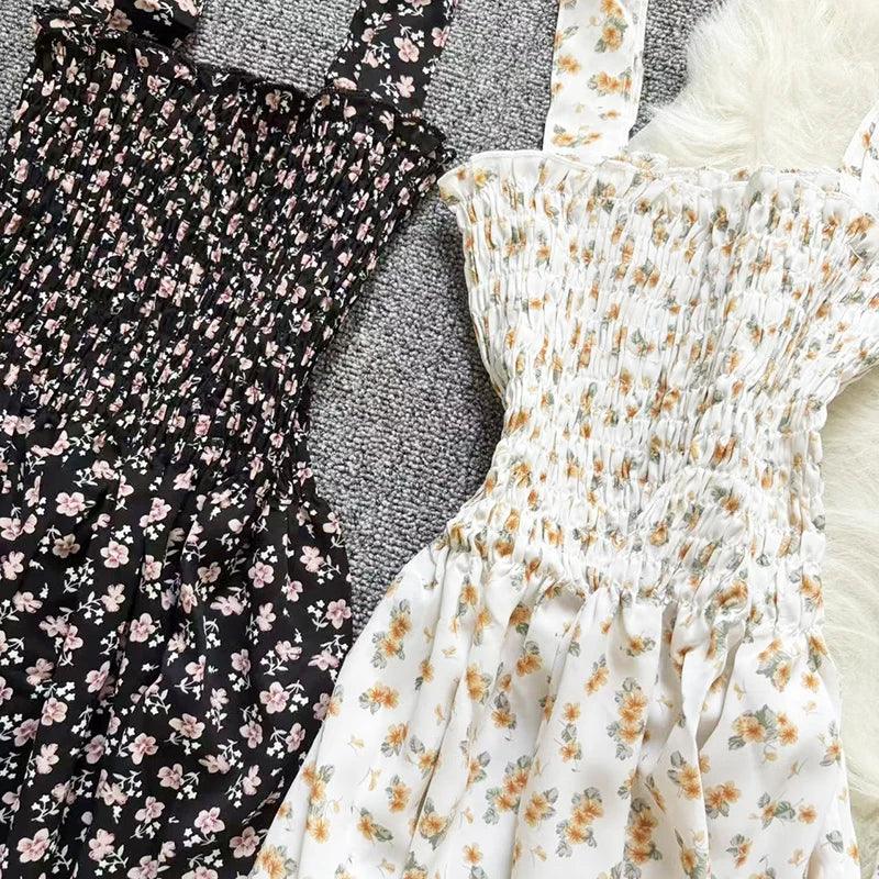 Summer Chiffon Camisole Sleeveless Dress Women Midi Dresses Fashion Elastic Waist Casual Spaghetti Strap Dresses Vestidos Girls