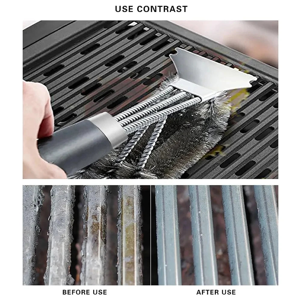 BBQ Grill Barbecue Kit Cleaning Brush Stainless Steel Cooking Tools Kitchen Accessories Wire Bristles Triangle Cleaning Brushes