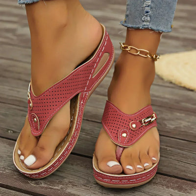 Chic Women's Retro Flip-Flops With Arch Support - Comfortable Slip-On Summer Thong Sandals, Faux Cover