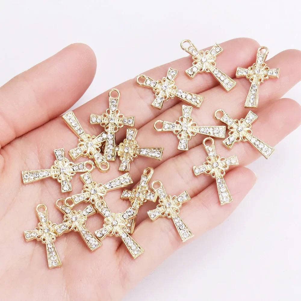 Mixed 10Pcs Pearl Zircon Cross Charms Crucifix Pendant Jewelry Making Supplies Diy Luxury Necklaces Earrings Accessories Gift