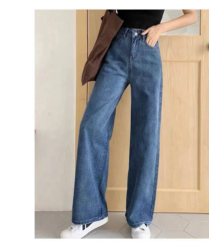 Loose Straight Cylinder Women Jeans High Waist Slimming Long Pants Trendy Cotton Fabric Comfortable Casual Style