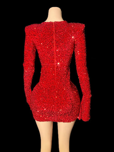 New Women Party Birthday Celebrate Costumes Red Shiny Sequins Evening Party Dress Bar Dj Ds Stage Jazz Dance Outfits ﻿Dress