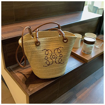Fashion Retro Shoulder Bag Women Handbag Luxury Brand Designer Tote Women Straw Shoulder Messenger Bag Elegant Ladies Beach Bags
