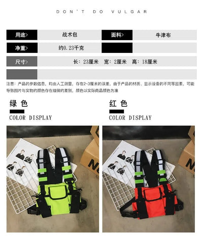 Multi-pocket Vest Bag for Men, Reflective Chest Bags, outdoor sport backpack сумка мужская bolso hombre bag for men mochilas 가방