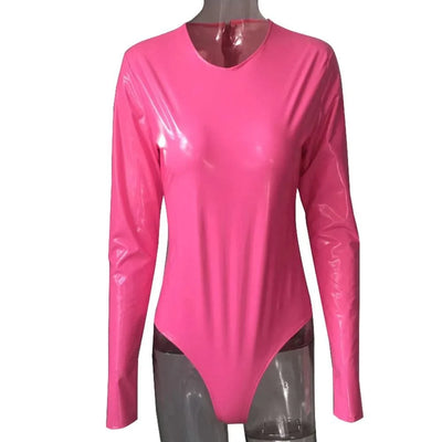 Wet Look PVC Catsuit Shiny PU Leather Long Sleeve Bodysuit Swimsuit Tights Body Teddies Sexy Clubwear Leotard Unitard Shirt Tops