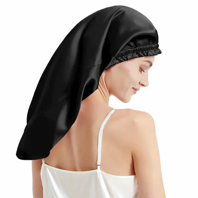 100% Pure Mulberry Silk Bonnet Sleep Hair Cap Long Bonnets Hair Wrap Adjustable Straps for Long Curly Hair Braid 19 Momme