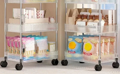 Acrylic Trolley with Wheel Multilayer Transparent Storage Rack Living Room Snack Storages Shelf Bathroom Mobile Shelf Home Items