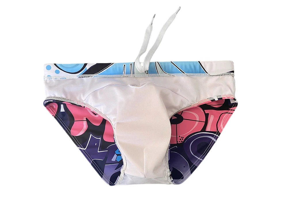 Summer New Swimwear Sexy Mens Cartoon Print Bathing Suit Quick Dry Breathable Swim Briefs Fashion Male Beach Surfing Underwear
