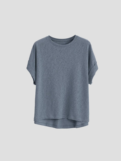 Women T Shirt Short Sleeve Cotton Linen Tops Crew Neck Oversize Dolman Plain Tees Spring Summer