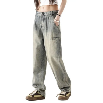 Men's Jeans Winter Straight Wide Leg with Pockets Male Cowboy Pants Korean Style 2024 Autumn Trousers Original Designer Casual