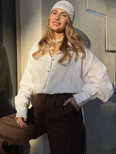 Fashion Loose Blouses Spring Urban Women's Linen Shirt Long Sleeve Turn Down Collar Top Vintage Cotton Linen Shirts for Women