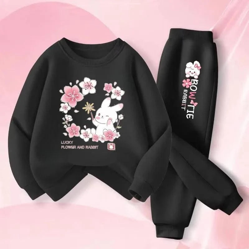Cute Rabbit Printed Children's Sweatshirt Sweatpants Two Piece Suit |Girls Kids Outdoor Outfits