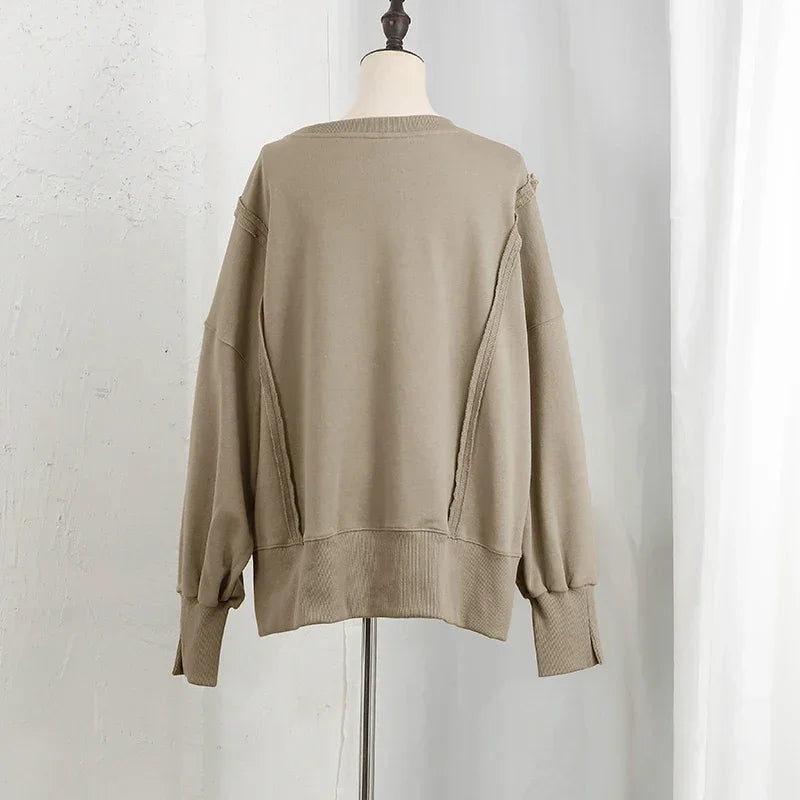 Oversized 100% Cotton Women Sweatshirts Long Sleeve Patchwork Open Side Streetwear Harajuku Pullovers Autumn Clothes For Women