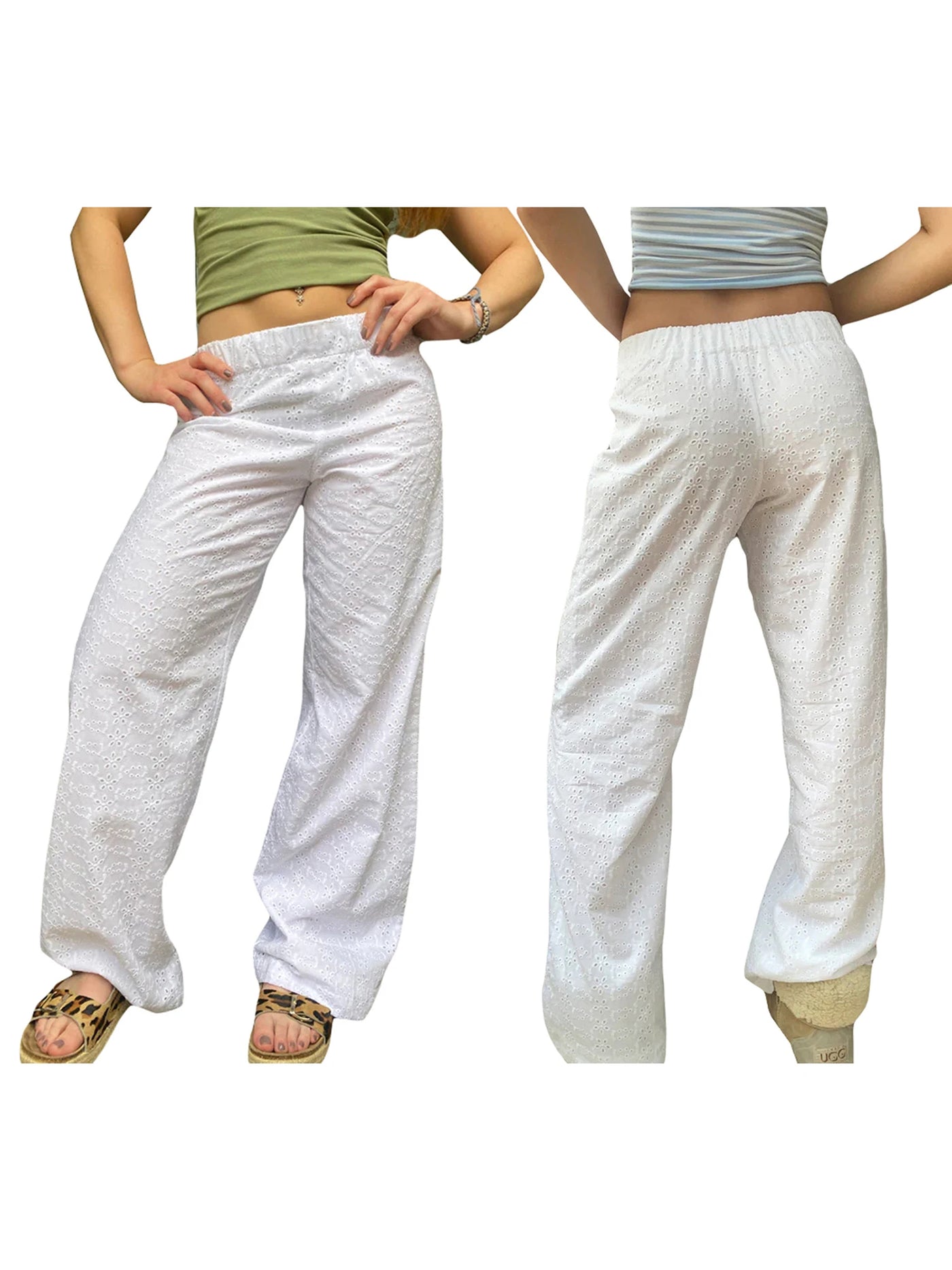 Women Y2k Lounge Pants Elastic Waist Wide Leg Comfy Trousers Flower Embroidery Going Out Pants Streetwear