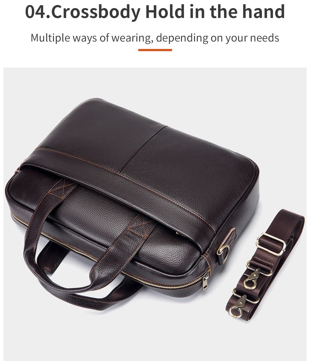 Hot selling men's bags, leather handbags, men's top layer cowhide briefcase, 14 inch computer file bag