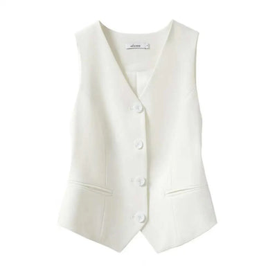 Women Fashion Front Button Fitted Waistcoat Activewear