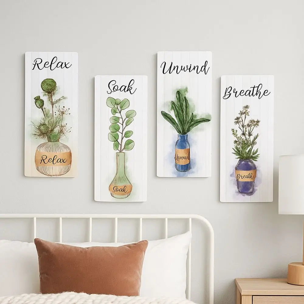 Wall Plate Wooden Floral Wall Art Handmade Rustic Style Plants Hanging Sign Decorative Wall Decor Paintings Home Decor