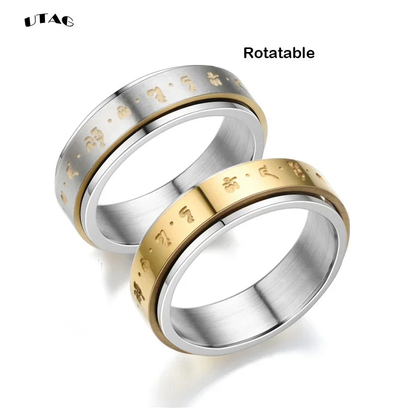 Rotatable Tibetan Buddhism Six-character Rumor Rings Men Spinner Stainless Steel Ring for Women Male Buddhism Lucky Jewelry Gift