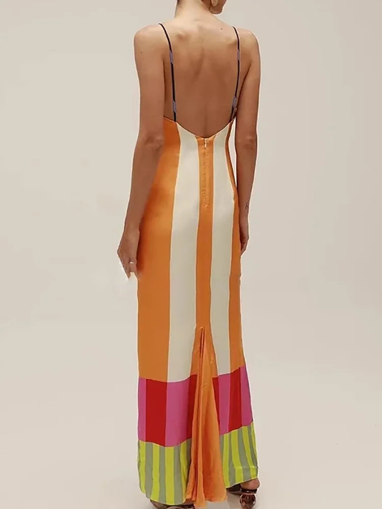 Women Loungewear Fashion Backless Maxi Dress Summer Print Holiday Sleeveless Deep V-Neck Elegant Ladies Party Dress Dropshipping