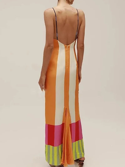Women Loungewear Fashion Backless Maxi Dress Summer Print Holiday Sleeveless Deep V-Neck Elegant Ladies Party Dress Dropshipping