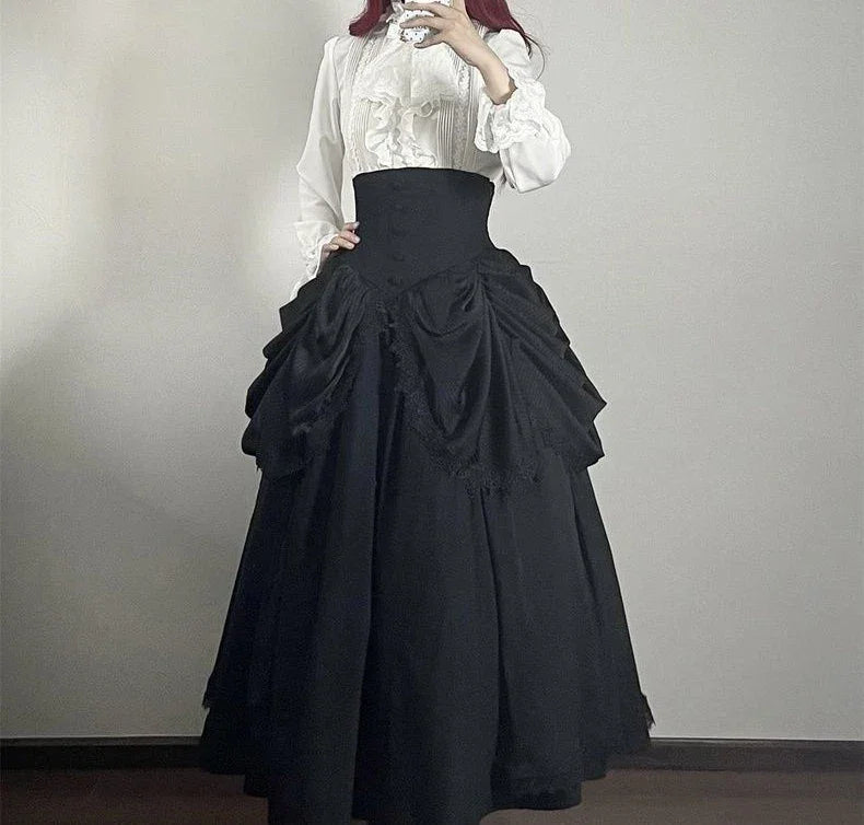 Japanese Y2k Lolita Blouse Women Ruffle Sleeve Harajuku Tops Sweet Gothic Aesthetic Vintage Cosplay Shirts Blusas Mujer De Moda