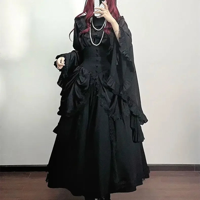 Japanese Y2k Lolita Blouse Women Ruffle Sleeve Harajuku Tops Sweet Gothic Aesthetic Vintage Cosplay Shirts Blusas Mujer De Moda