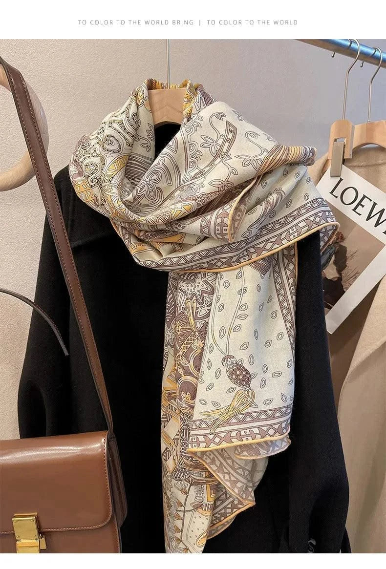 women's autumn and winter silk and wool dual purpose high-end scarves  large