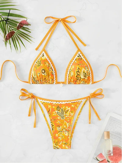 2025 Halter String Triangle Two Piece Bikini Women Swimwear Female Swimsuit Bathers Bathing Swimming Suit Beachwear Summer - Elanique