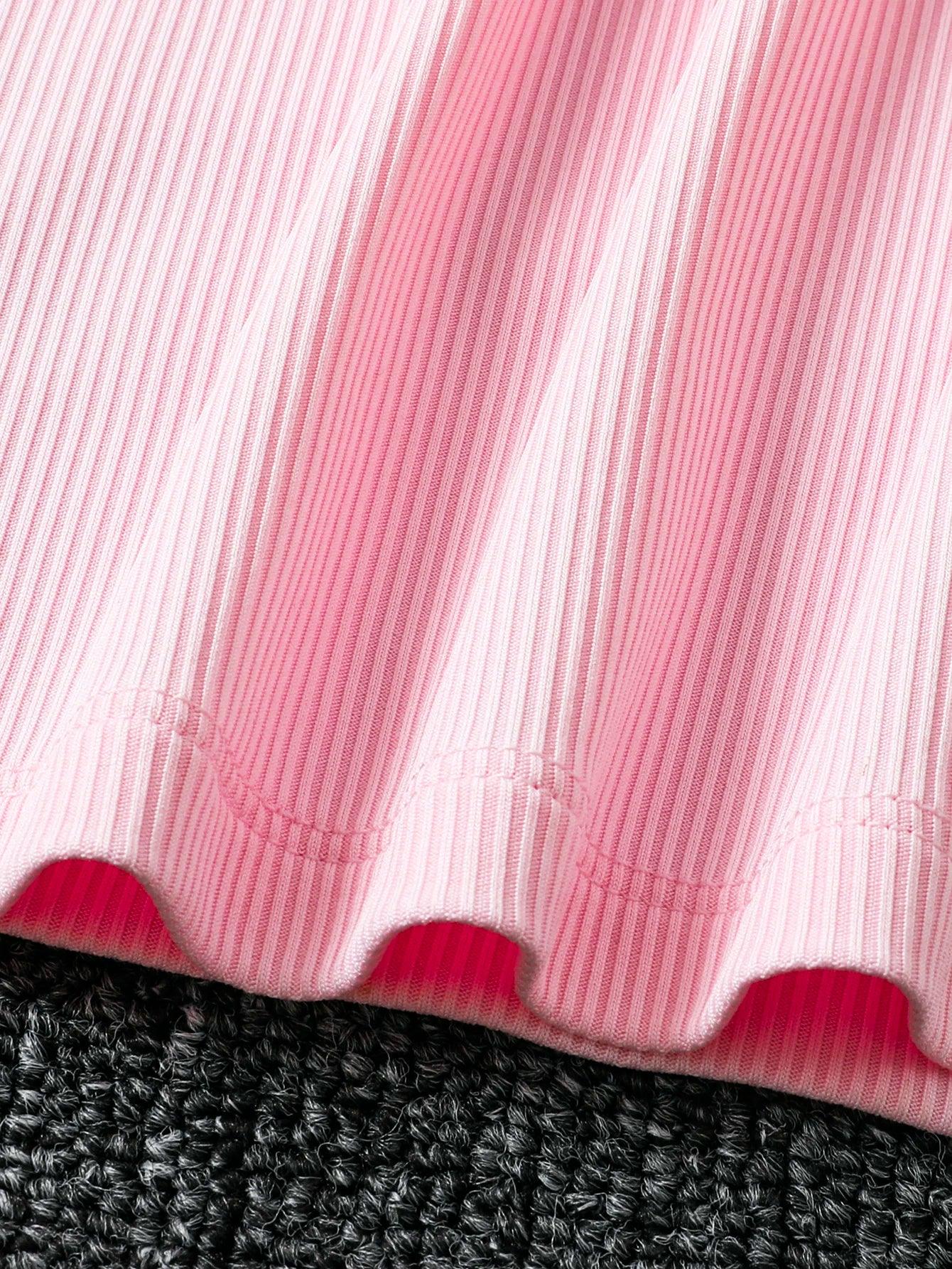Women's pink knitted dress: slim ribbed fabric, elegant front button design, suitable for spring and summer