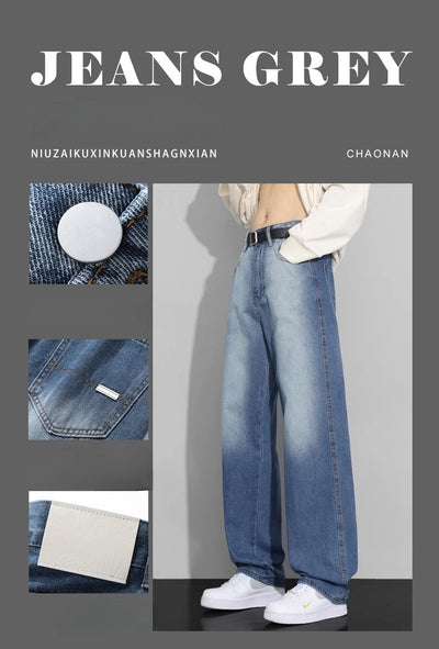 Men Designer Jeans Autumn New Embroidered Label Gradient Fashion Trousers Denim Male Korean Wide Straight Casual Pants
