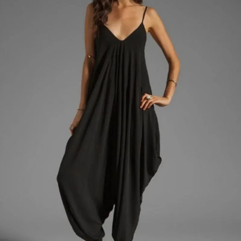 Sexy V-Neck Sleeveless Jumpsuits Summer Jumpsuits for Women Full-Length Playsuit Solid Color Pants Female Casual Loose Rompers