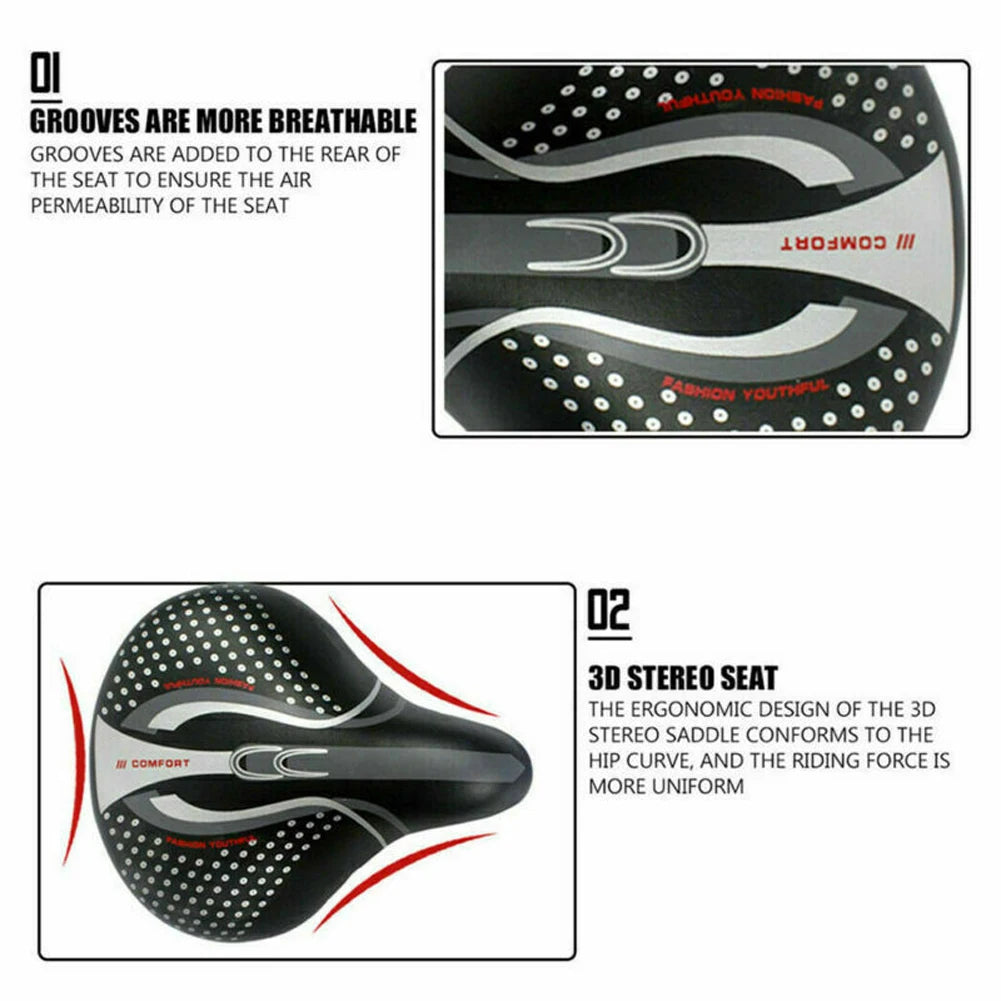 Extra Wide Bicycle Bike Seat Saddles Cushion Shock Absorbing Road Soft Cycling Cushion Pad PU Leather Road Bike Painless Seat