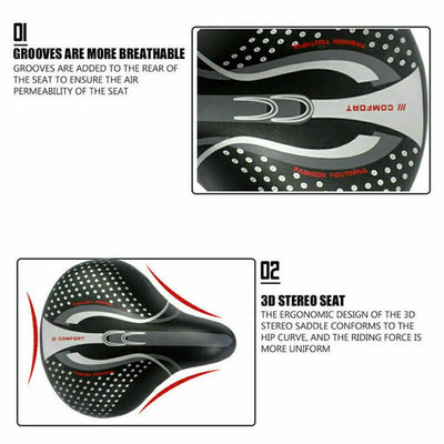 Extra Wide Bicycle Bike Seat Saddles Cushion Shock Absorbing Road Soft Cycling Cushion Pad PU Leather Road Bike Painless Seat