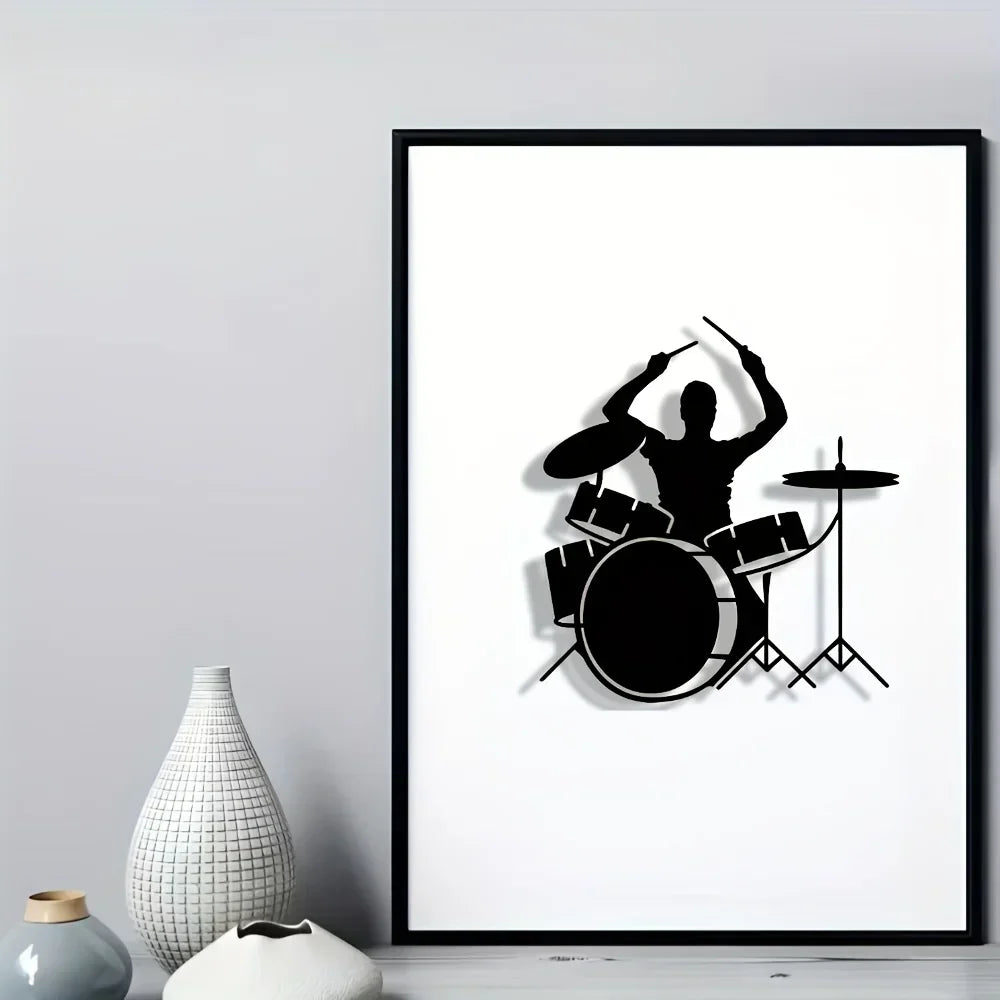 1pc wrought iron wall decoration for men playing drums, suitable for living room, bedroom, music room, suitable for music lovers