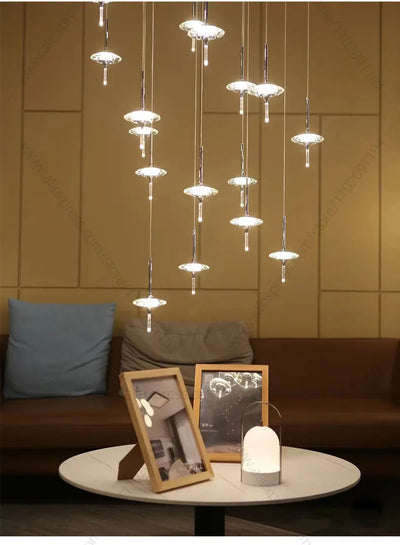 Led Chandelier Home Decoration Lighting Hanging Lamps Living Room Indoor Gloss Island Kitchen Lamps Chrome Staircase Chandelier
