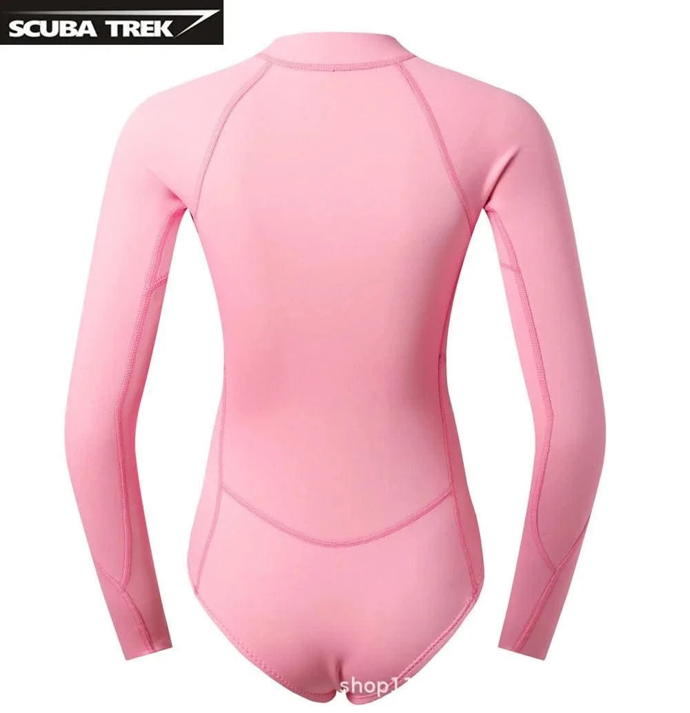 Women 2mm Bikini Diving Wetsuit Long Sleeve Scuba Dive Snorkeling Clothes Surfing Kayak Suit Black Pink Neoprene Swimwear