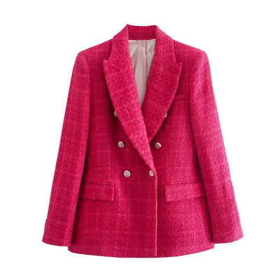 Green Double Breasted Women's Blazer, Beige, Black, Red Women Suit Jacket, Spring Vintage Female Coats