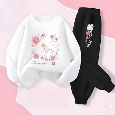 Cute Rabbit Printed Children's Sweatshirt Sweatpants Two Piece Suit |Girls Kids Outdoor Outfits