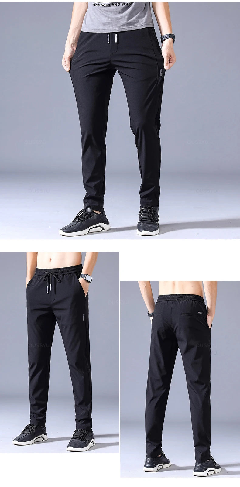 2025 Men's Trousers Spring Summer New Thin Green Solid Color Fashion Pocket Applique Full Length Casual Work Pants Pantalon