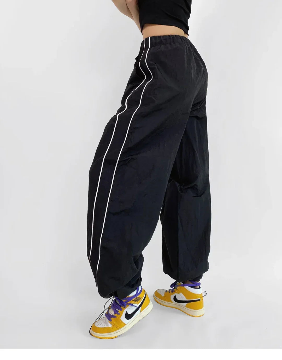 Women's Wide-Leg Joggers Adjustable Ankle Cuffs Side Stripes Drawstring Waist Lightweight Streetwear