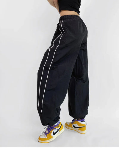 Women's Wide-Leg Joggers Adjustable Ankle Cuffs Side Stripes Drawstring Waist Lightweight Streetwear