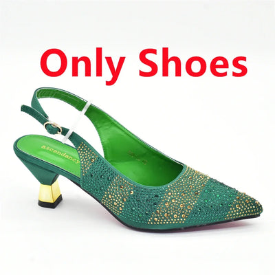 African Shoe and Bags Set for Wedding Women Shoes and Bags To Match Set with Rhinestone Italy Lady Pumps Women Shoes Luxury