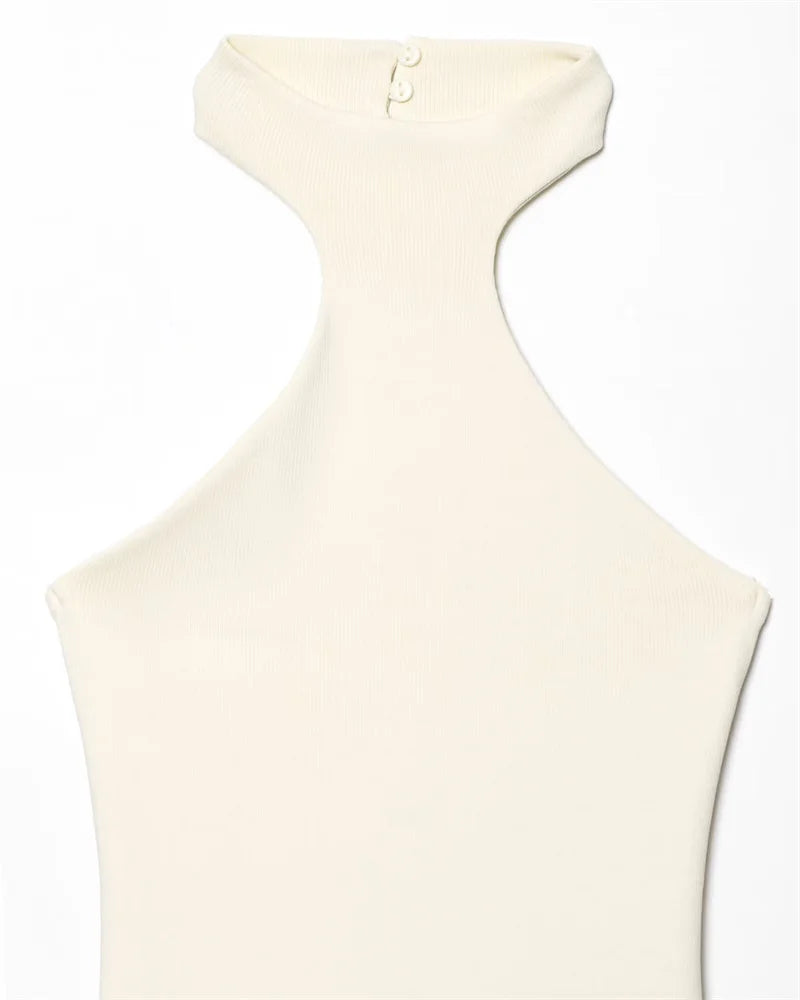 Women's Dress New Summer 2025 White Halterneck Panelled Dress Sexy off-the-shoulder design Elegant temperament Personality