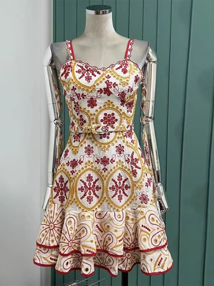 TWOTWINSTYLE Solid Summer Dresses For Women Square Collar Sleeveless High Waist Backless Summer Dress Female Fashion Clothes New