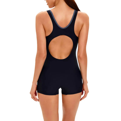 Women's Sport Swimsuit Sleeveless Conservative One-piece Sexy Backless Wetsuit With Chest Pad Color Matching Boxer Swimming Suit