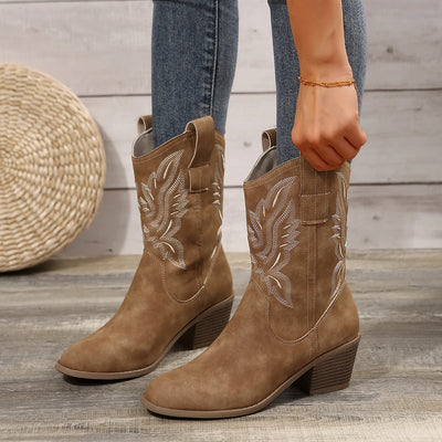 Shoes for Women New Embroidered Western Cowboy Boots Women Autumn Pointed Toe Thick Heel High Knee Boots Woman Botas De Mujer