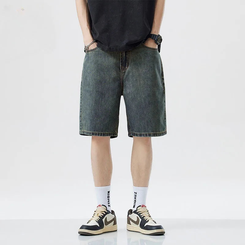 Summer men's seven inch jeans fashion design men's jeans slim fit straight leg short jeans casual loose wide leg denim shorts