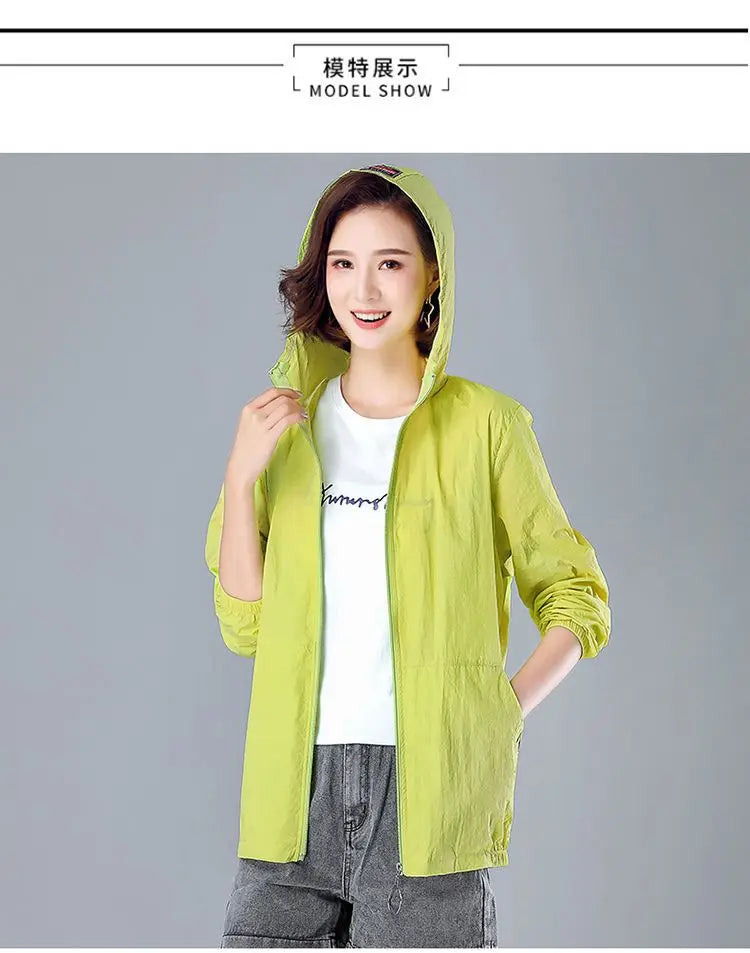 2025 New Fashion Summer Sun Protection Clothing Women Hooded Short Breathable Loose Print Thin Casual Sun Jackets Female Coats